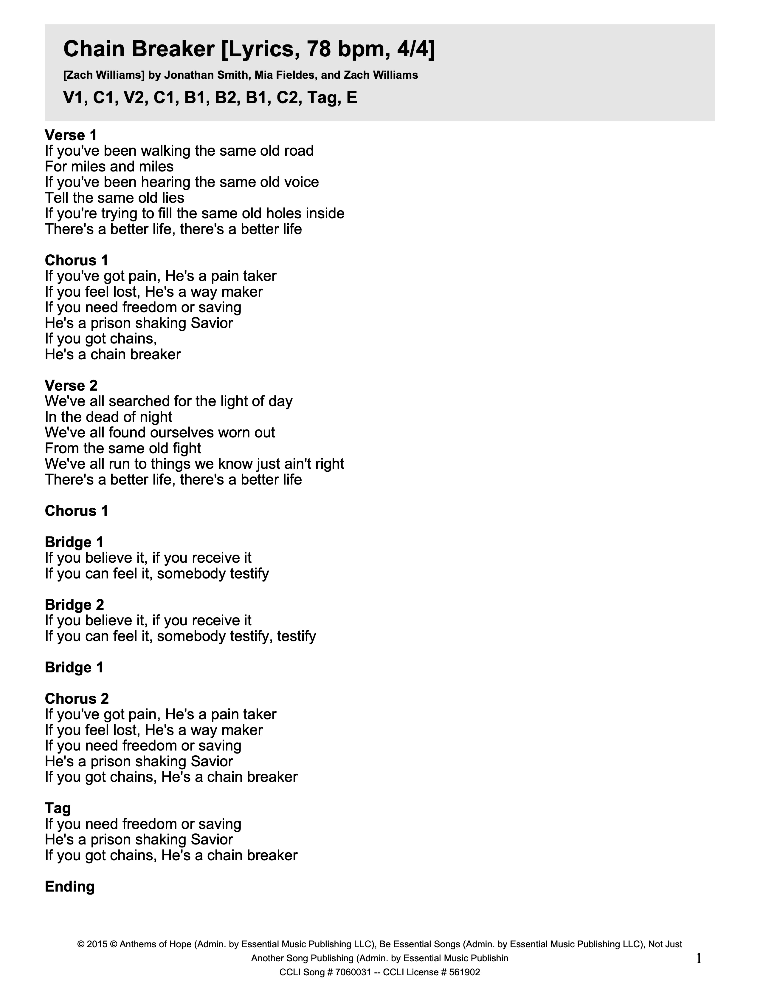 Chain Breaker Lyrics Printable Printable Word Searches